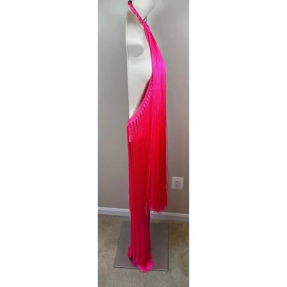ANDREA ALMEIDA Bel Crochet Fringe Tiered Pink Maxi Dress Size XS/S - Picture 10 of 15